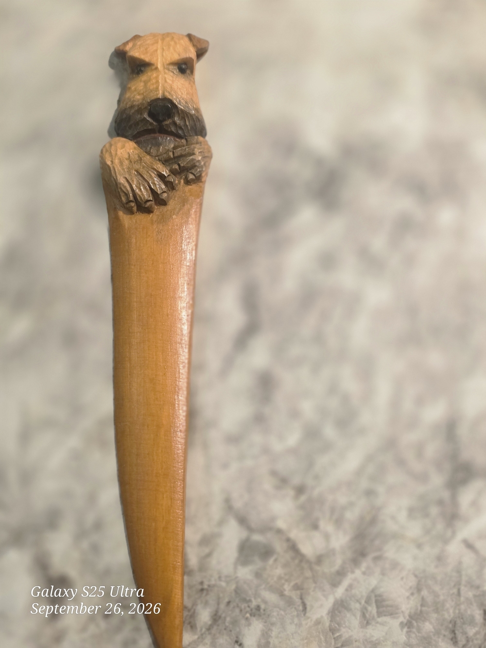 Hand-Carved Dog Head Letter Opener - Natural Wood